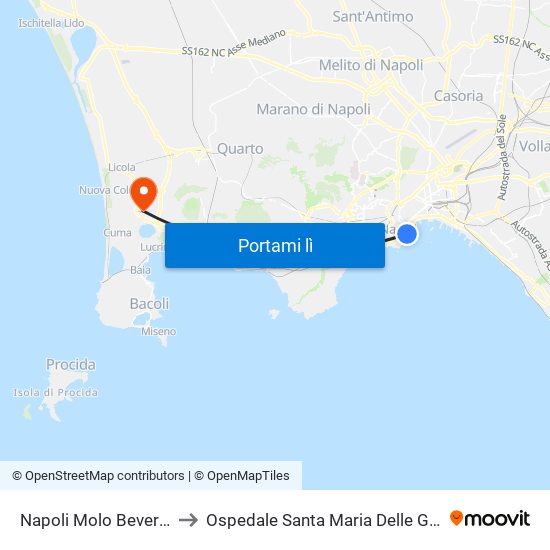 Napoli Molo Beverello to Ospedale Santa Maria Delle Grazie map