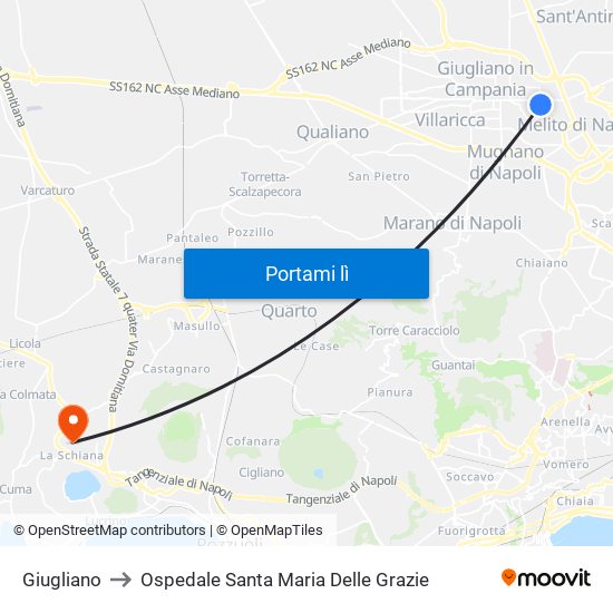 Giugliano to Ospedale Santa Maria Delle Grazie map