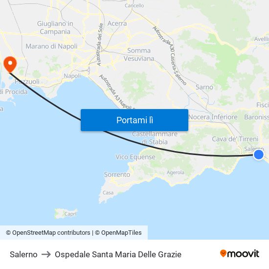 Salerno to Ospedale Santa Maria Delle Grazie map