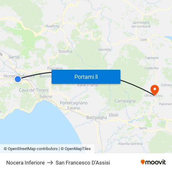 Nocera Inferiore to San Francesco D'Assisi map