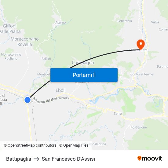 Battipaglia to San Francesco D'Assisi map