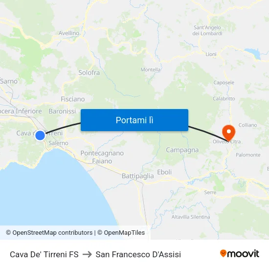 Cava De' Tirreni FS to San Francesco D'Assisi map
