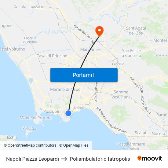 Napoli Piazza Leopardi to Poliambulatorio Iatropolis map