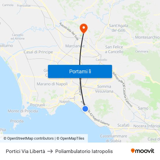 Portici Via Libertà to Poliambulatorio Iatropolis map