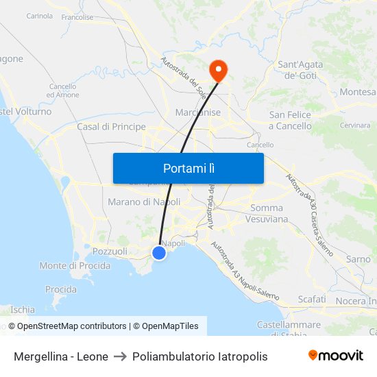 Mergellina - Leone to Poliambulatorio Iatropolis map