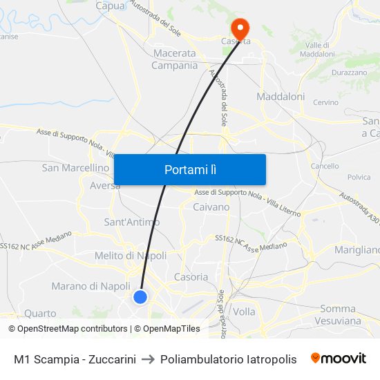 M1 Scampia - Zuccarini to Poliambulatorio Iatropolis map
