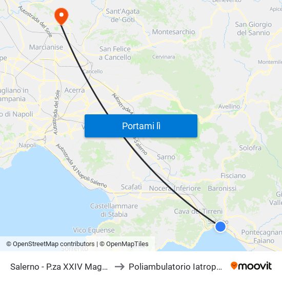 Salerno - P.za XXIV Maggio to Poliambulatorio Iatropolis map