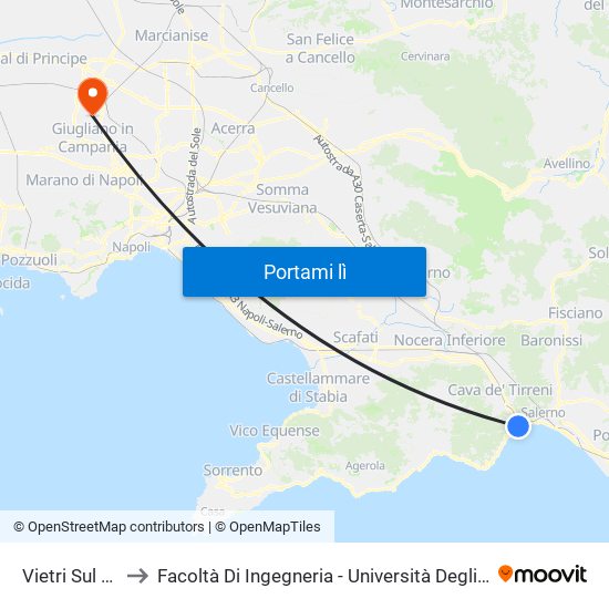 Vietri Sul Mare-Amalfi to Facoltà Di Ingegneria - Università Degli Studi Della Campania Luigi Vanvitelli map