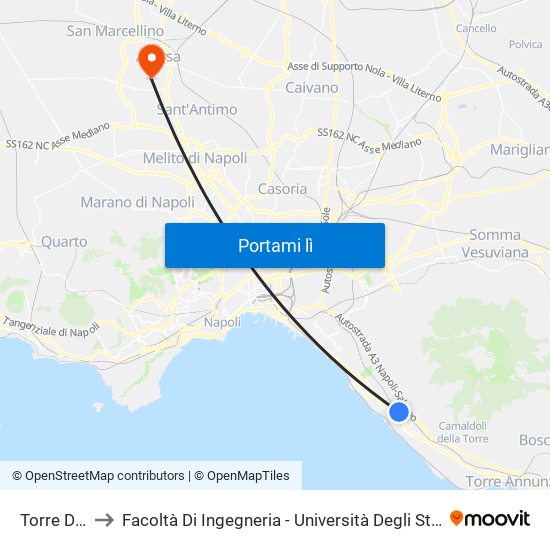 Torre Del Greco to Facoltà Di Ingegneria - Università Degli Studi Della Campania Luigi Vanvitelli map