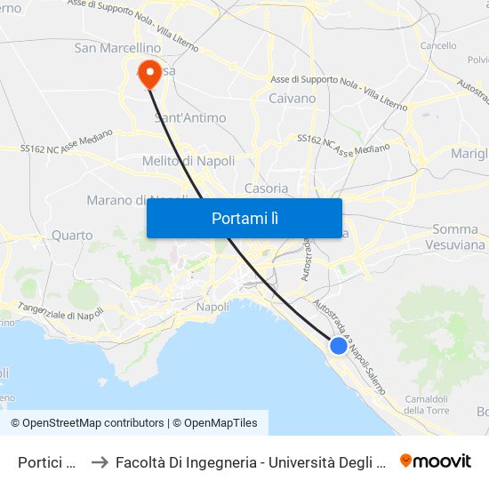 Portici Via Libertà to Facoltà Di Ingegneria - Università Degli Studi Della Campania Luigi Vanvitelli map