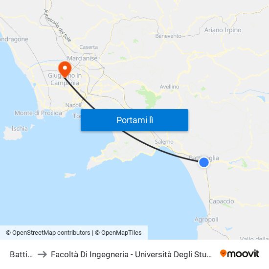 Battipaglia to Facoltà Di Ingegneria - Università Degli Studi Della Campania Luigi Vanvitelli map
