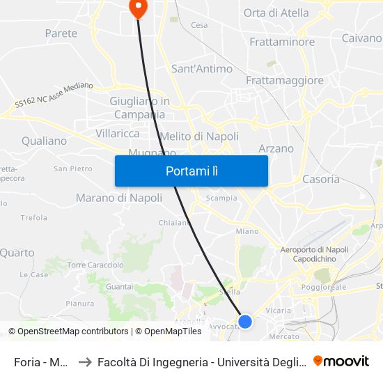 Foria - Metropolitana to Facoltà Di Ingegneria - Università Degli Studi Della Campania Luigi Vanvitelli map