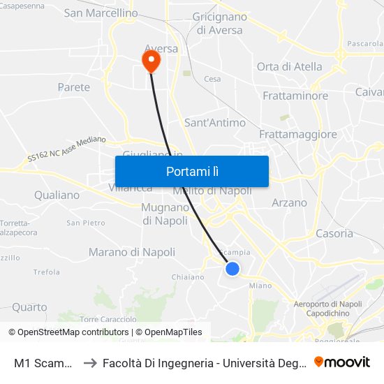 M1 Scampia - Zuccarini to Facoltà Di Ingegneria - Università Degli Studi Della Campania Luigi Vanvitelli map