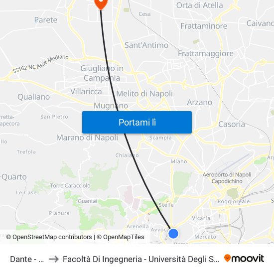 Dante - Port'Alba to Facoltà Di Ingegneria - Università Degli Studi Della Campania Luigi Vanvitelli map