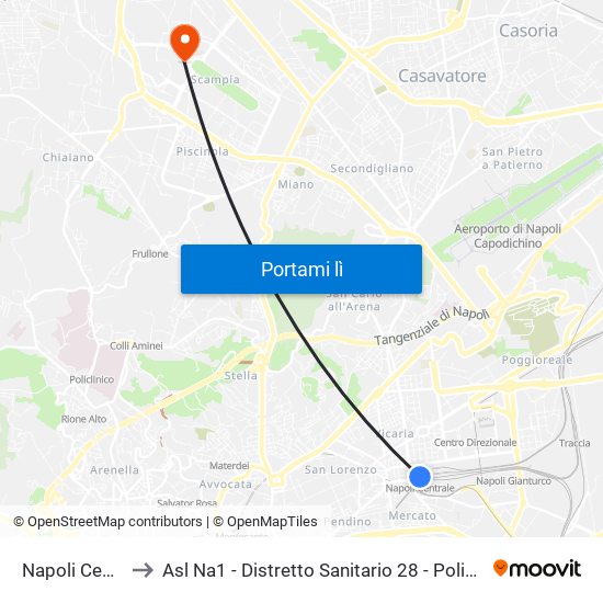 Napoli Centrale to Asl Na1 - Distretto Sanitario 28 - Poliambulatorio map