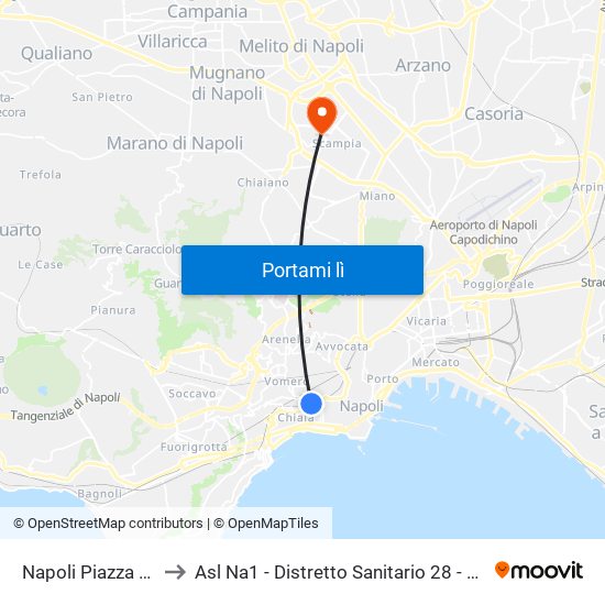 Napoli Piazza Amedeo to Asl Na1 - Distretto Sanitario 28 - Poliambulatorio map