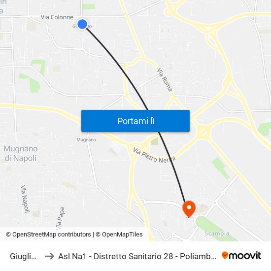 Giugliano to Asl Na1 - Distretto Sanitario 28 - Poliambulatorio map