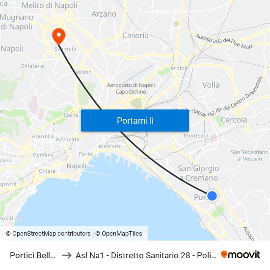 Portici Bellavista to Asl Na1 - Distretto Sanitario 28 - Poliambulatorio map