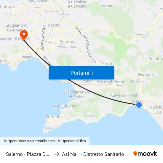 Salerno - Piazza Della Concordia to Asl Na1 - Distretto Sanitario 28 - Poliambulatorio map