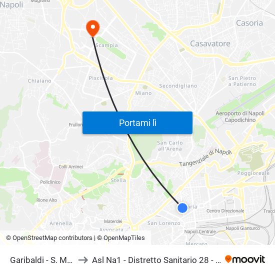 Garibaldi - S. Maria Fede to Asl Na1 - Distretto Sanitario 28 - Poliambulatorio map