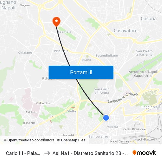 Carlo III - Palazzo Fuga to Asl Na1 - Distretto Sanitario 28 - Poliambulatorio map