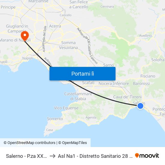 Salerno - P.za XXIV Maggio to Asl Na1 - Distretto Sanitario 28 - Poliambulatorio map