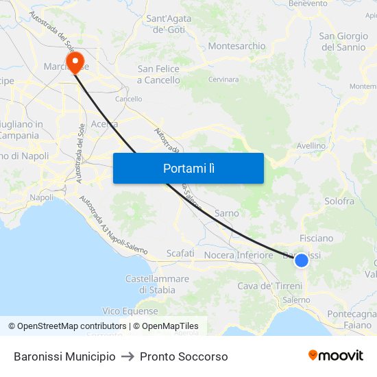 Baronissi Municipio to Pronto Soccorso map