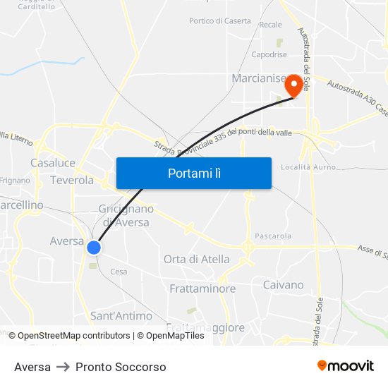 Aversa to Pronto Soccorso map