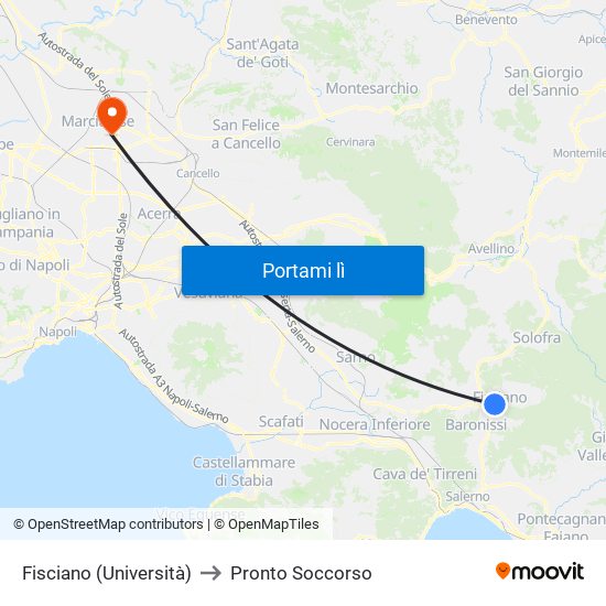 Fisciano (Università) to Pronto Soccorso map