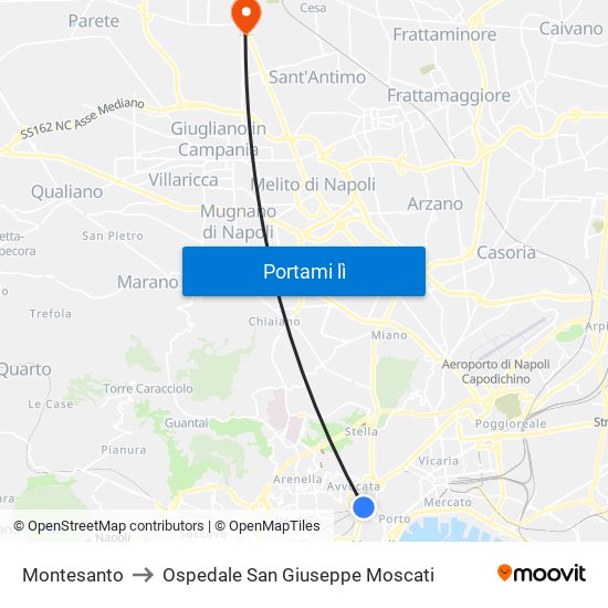 Montesanto to Ospedale San Giuseppe Moscati map