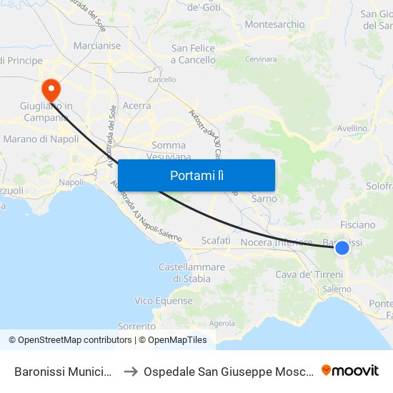 Baronissi Municipio to Ospedale San Giuseppe Moscati map