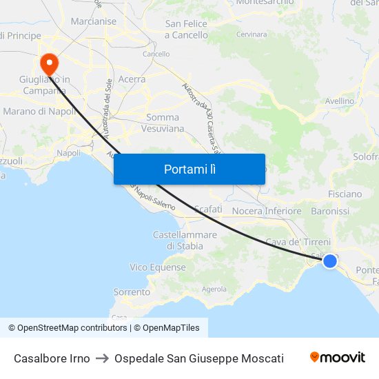 Casalbore Irno to Ospedale San Giuseppe Moscati map