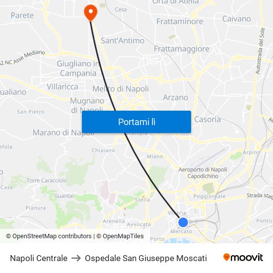 Napoli Centrale to Ospedale San Giuseppe Moscati map