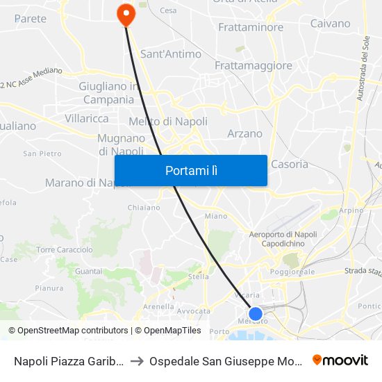 Napoli Piazza Garibaldi to Ospedale San Giuseppe Moscati map