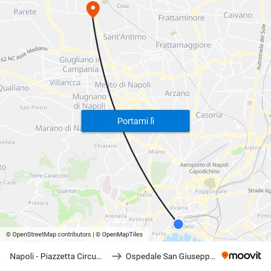 Napoli - Piazzetta Circumvesuviana to Ospedale San Giuseppe Moscati map