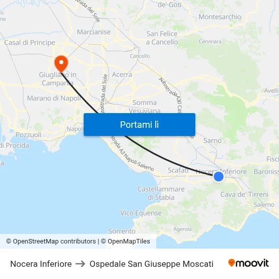 Nocera Inferiore to Ospedale San Giuseppe Moscati map