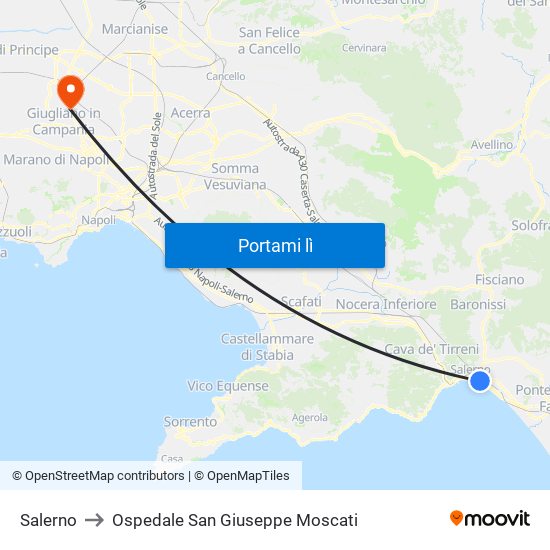 Salerno to Ospedale San Giuseppe Moscati map