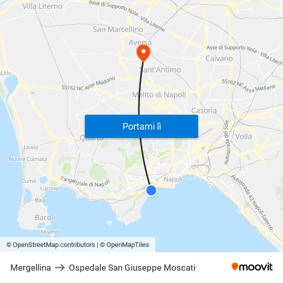 Mergellina to Ospedale San Giuseppe Moscati map