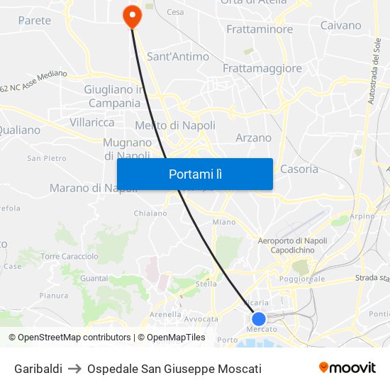 Garibaldi to Ospedale San Giuseppe Moscati map