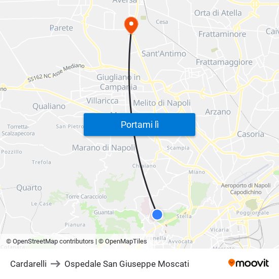 Cardarelli to Ospedale San Giuseppe Moscati map