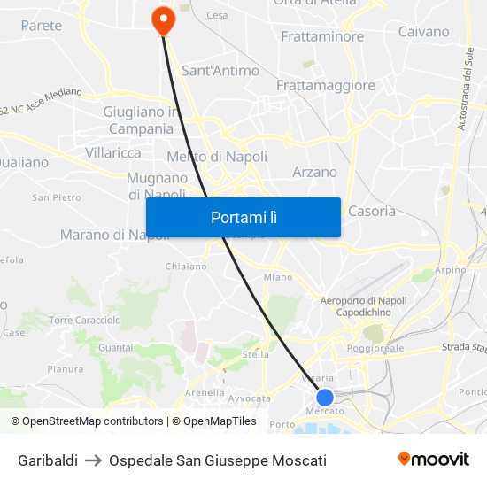 Garibaldi to Ospedale San Giuseppe Moscati map