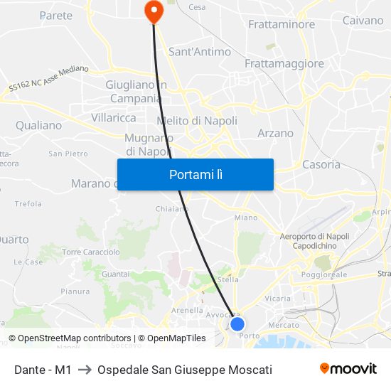 Dante - M1 to Ospedale San Giuseppe Moscati map