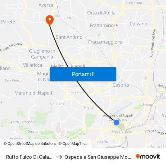 Ruffo Fulco Di Calabria to Ospedale San Giuseppe Moscati map