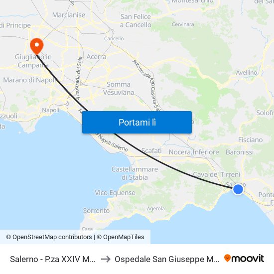 Salerno - P.za XXIV Maggio to Ospedale San Giuseppe Moscati map