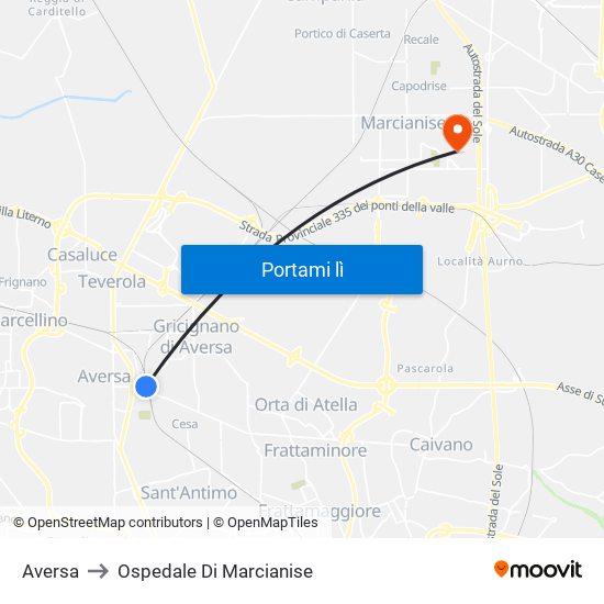 Aversa to Ospedale Di Marcianise map