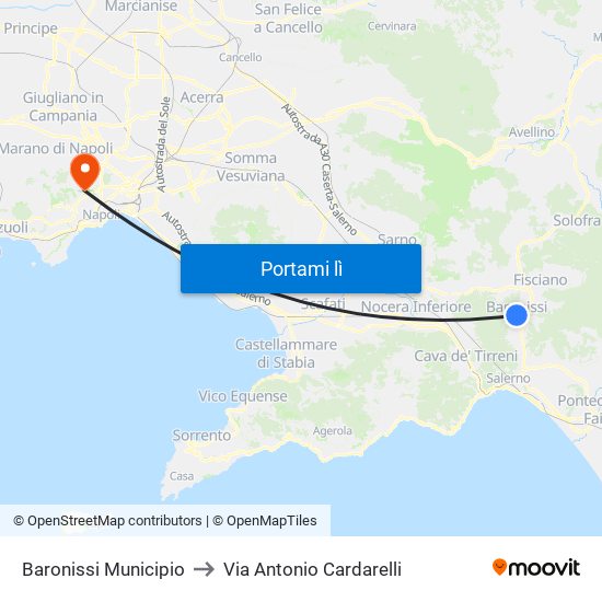 Baronissi Municipio to Via Antonio Cardarelli map