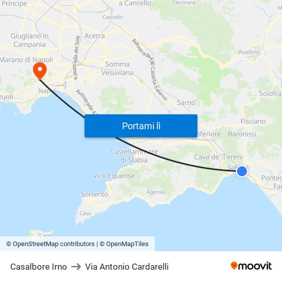 Casalbore Irno to Via Antonio Cardarelli map