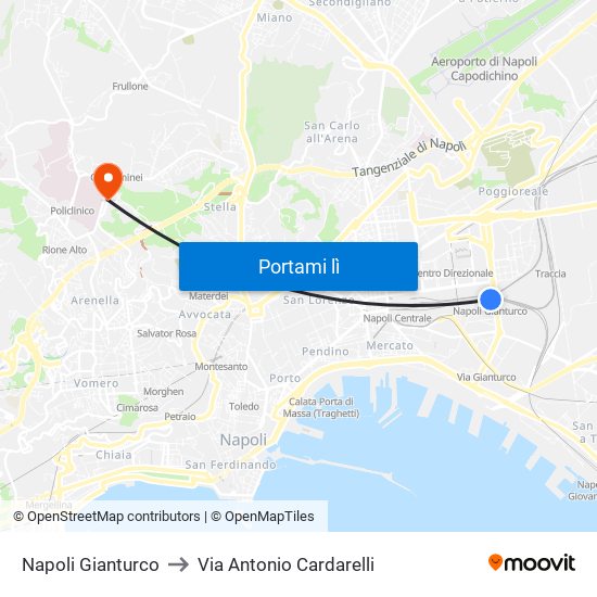 Napoli Gianturco to Via Antonio Cardarelli map