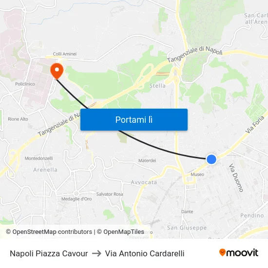 Napoli Piazza Cavour to Via Antonio Cardarelli map