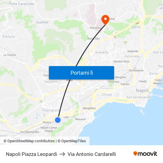 Napoli Piazza Leopardi to Via Antonio Cardarelli map